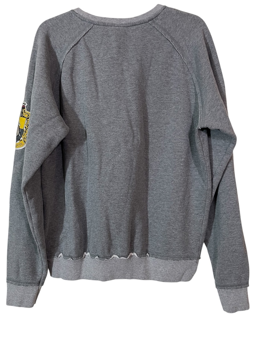 Harry Potter Hufflepuff Embroidered Applique Sweatshirt Gray Women L Raglan - Picture 3 of 9